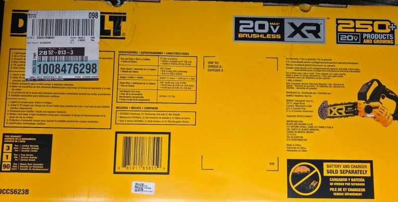 Dewalt Pruning Chainsaw (Tool Only) DCCS623B, Unopened. gallery