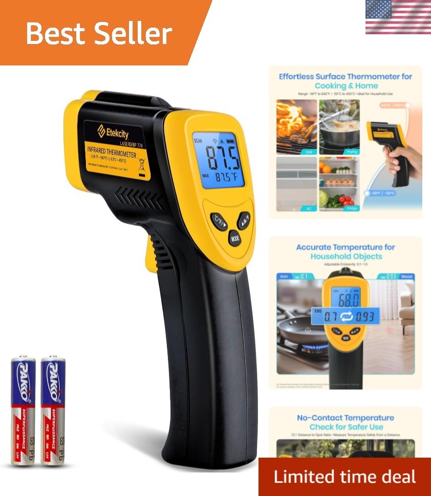 Infrared Thermometer Laser Temperature Gun 774, Meat Food Candy Oven Thermome...
