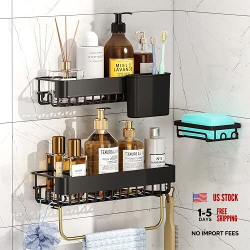 Shower Caddy Adhesive 4-Piece Rust-Resistant Shower Shelves, No-Drill Black gallery