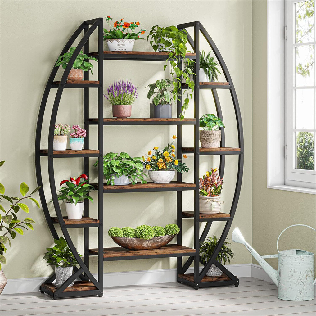 XXL Large Plant Stand Half-moon Shape Bookshelf Curved Oval Flower Pot Rack Deco gallery