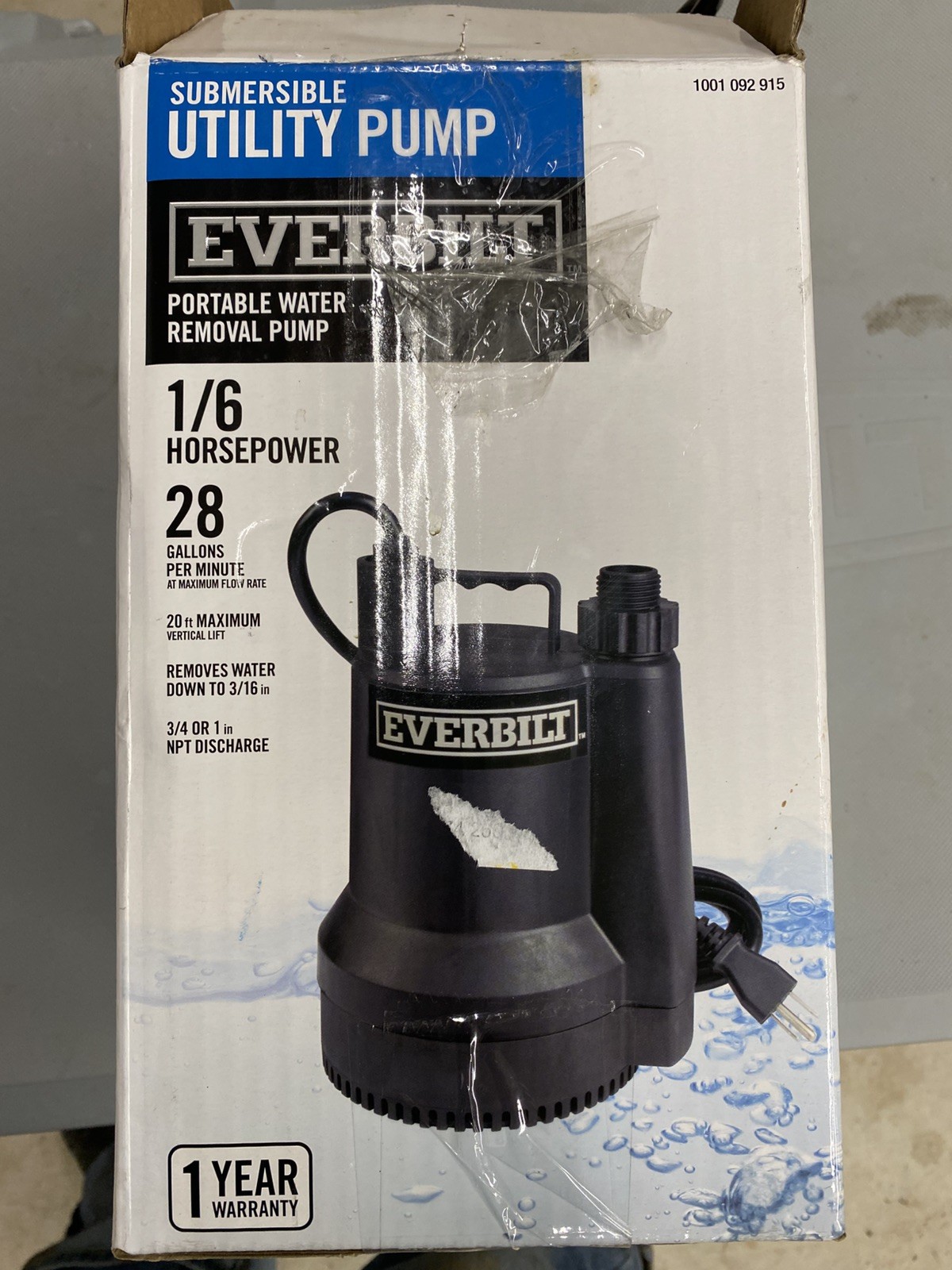 Everbilt 1/6 HP Plastic Submersible Utility Pump Model SUP54-HD gallery