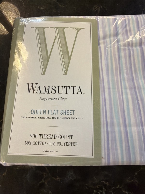 Wamsutta Supercale Plus Queen Flat Sheet 200 Thread Count Purple Teal Stripped N gallery