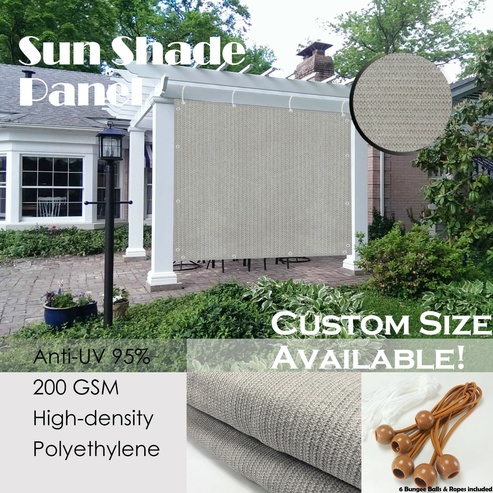 Patio Shade Privacy Panel w/ Grommets 4S Pergola Cover Mesh 90% UV Block Smoke gallery