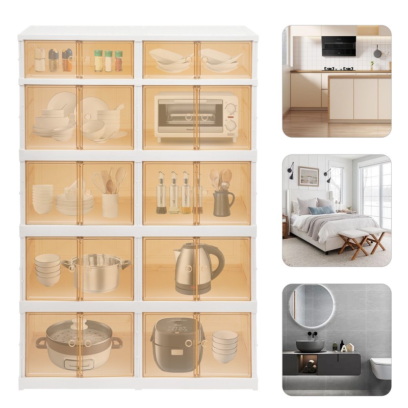 5 Tier Plastic Storage Containers with Doors & Wheels Foldable Organization gallery