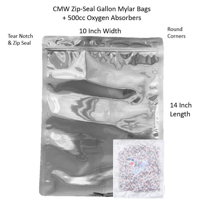 (100PC) Quart/Gallon Mylar Bags Set & Oxygen Absorbers Combo Pack 1 Gallon gallery