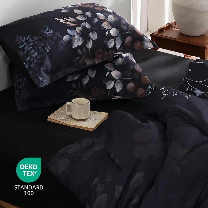 Black Comforter Set Queen Size 7 Pieces Bed in a Bag, Botanical Floral Print Bed gallery