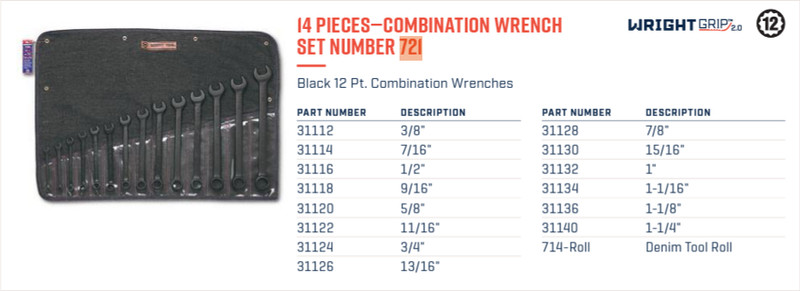 Wright Tool WRIGHTGRIP® 2.0 12 Point Black Combination Wrench Set SAE 721 gallery