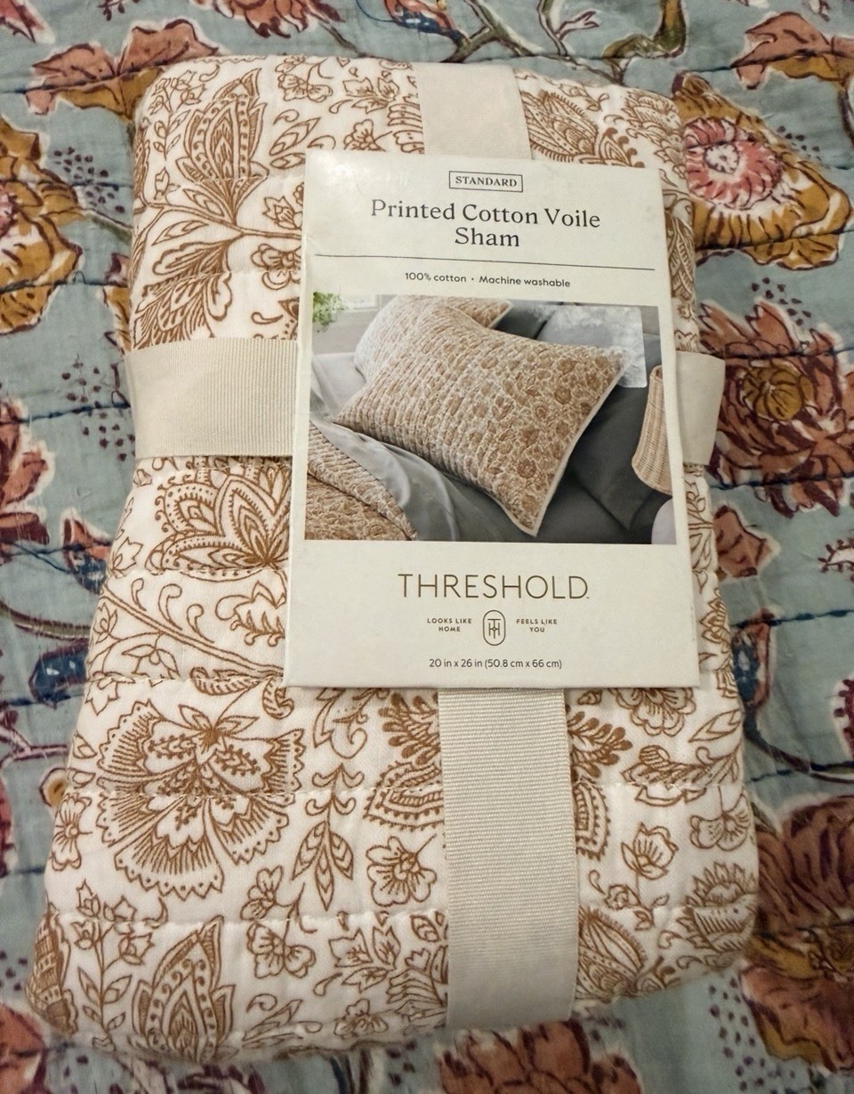 Threshold Printed Cotton Voile Standard Pillow Sham Camel White New gallery