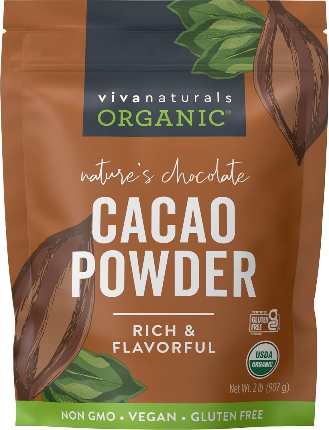 Organic Cacao Powder, Unsweetened, 2 lb 907 g Rich Dark Chocolate Flavor 2 Pound gallery