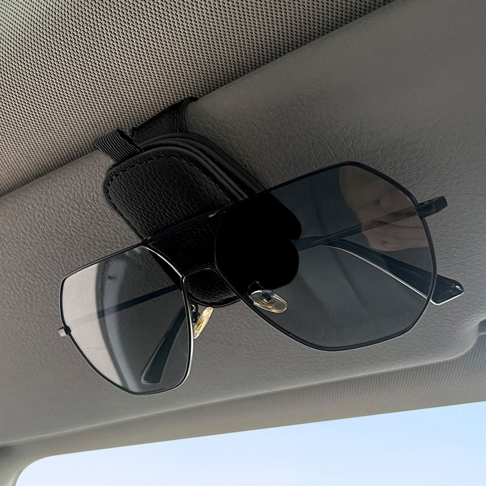 Jeep Wrangler Rectangle Black Leather Magnetic Sunglass Sun Visor Holder gallery