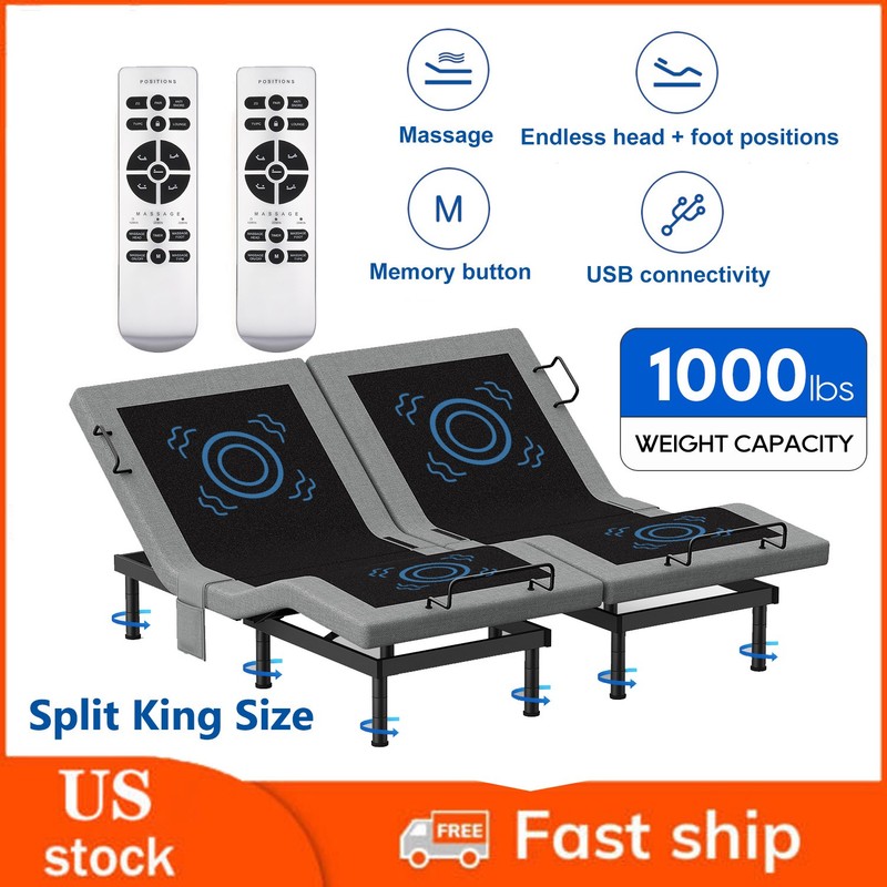 Upgraded Electric Adjustable Bed Frame Base With Massage Backlit Remote 1000LBS gallery
