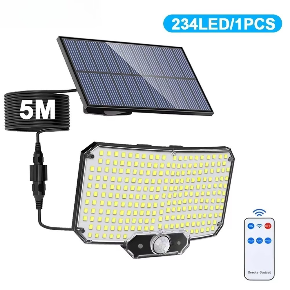 234LED Solar Security Light Motion Sensor Outdoor Wall Lamp 5m/16.4ft Cable