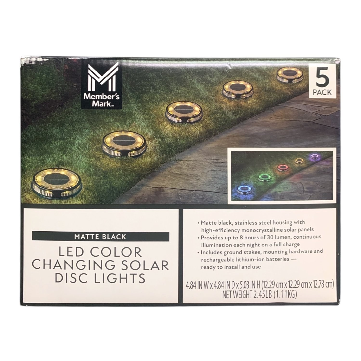 Member's Mark LED Color Changing Solar Disc Lights, 5-Pack, Matte Black gallery