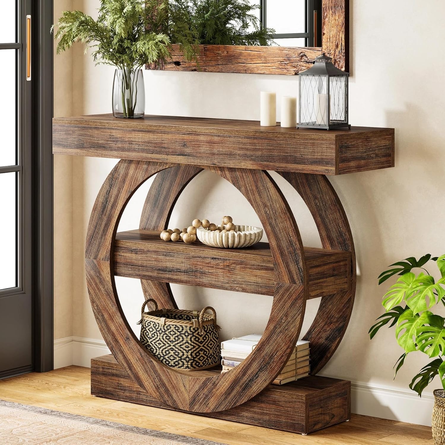 41-Inch Farmhouse Console Table, 3-Tier Wooden Entryway Table for Hallway, Foyer gallery