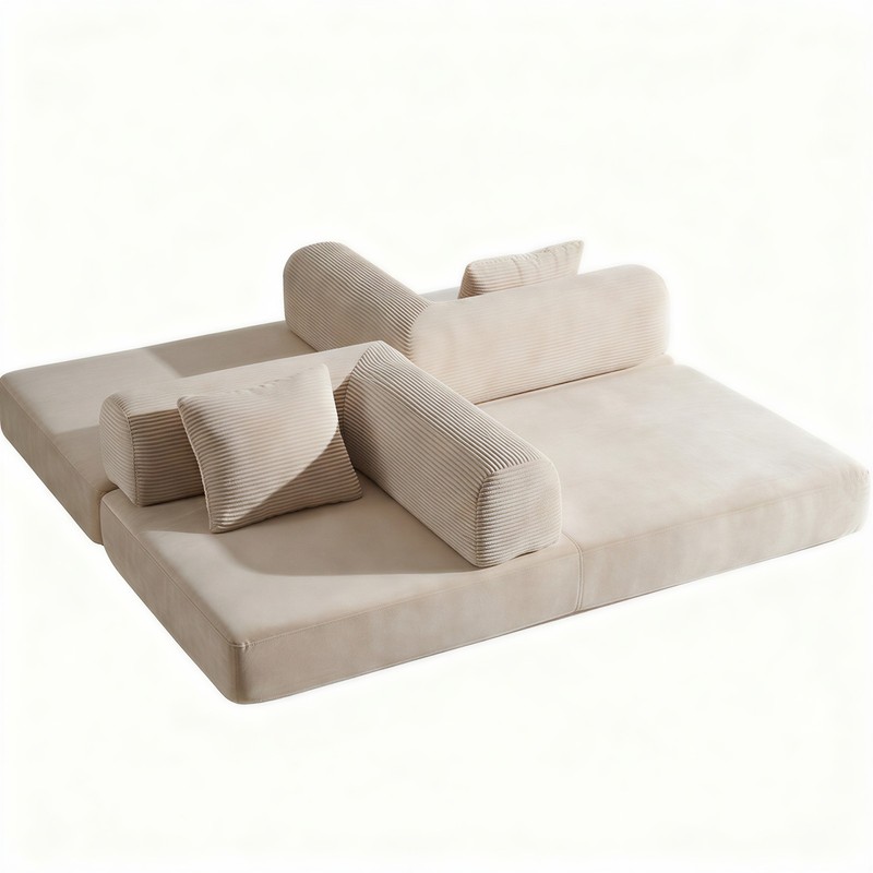 Compression Sofa Convertible Floor Sleep Bed Modular Sectional Corduroy Beige gallery
