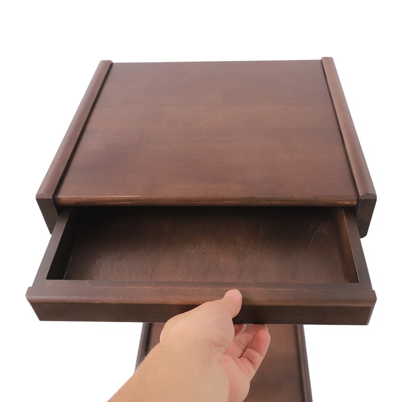 2-tierd Solid Wood Bedside C-shaped Side Table W/ Drawer & Lockable Wheels gallery