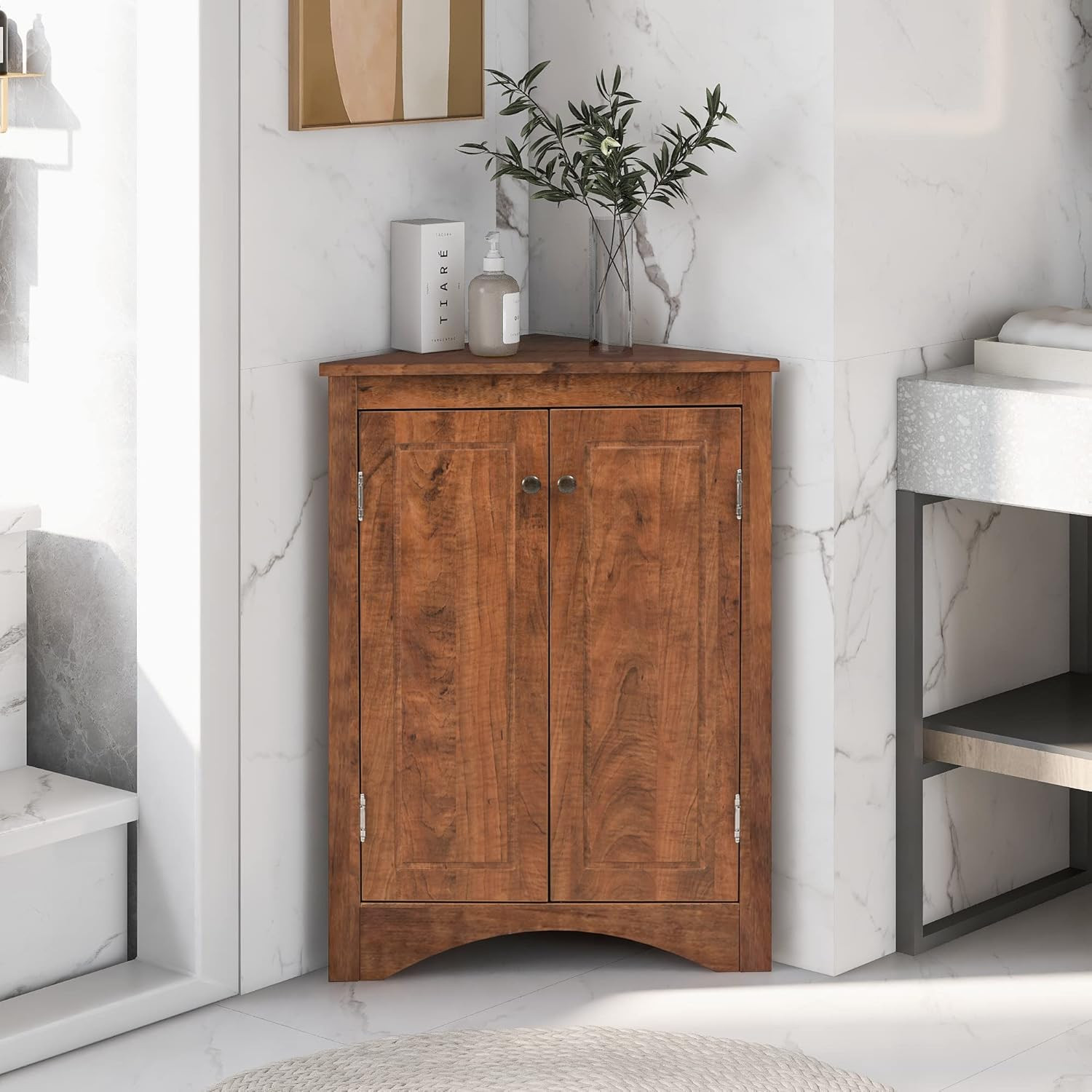 Corner Storage Cabinet with Two Doors for Bathroom, Living Room or Kitchen, Adju gallery