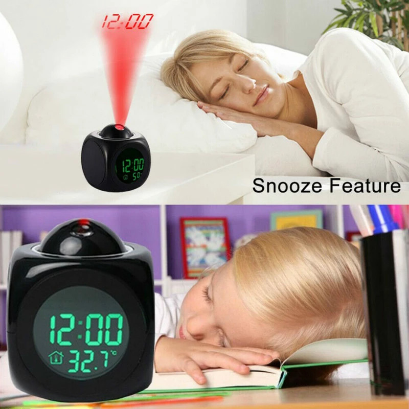 LED Projection Alarm Clock Digital LCD Display Voice Talking Weather Snooze USB gallery