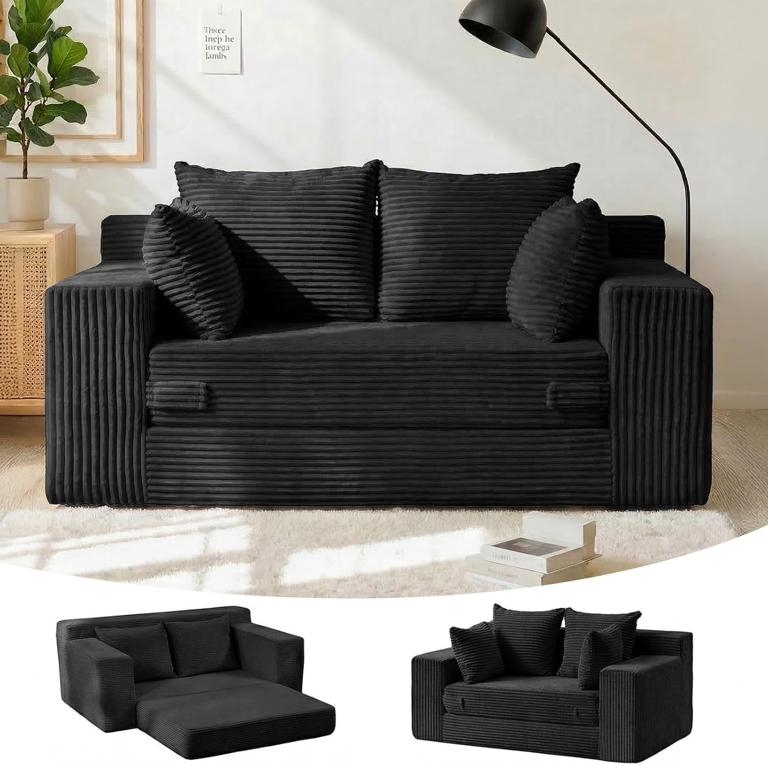 55" Small Boneless Couch, 3-In-1 Boneless Loveseat Sleeper Sofa Bed Convertible gallery