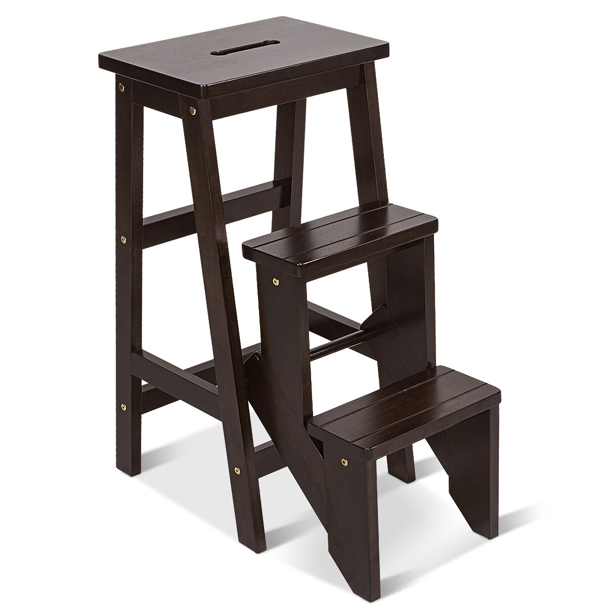 3 Tier Step Stool 3 in 1 Folding Ladder Bench Storage Shelf Brown gallery