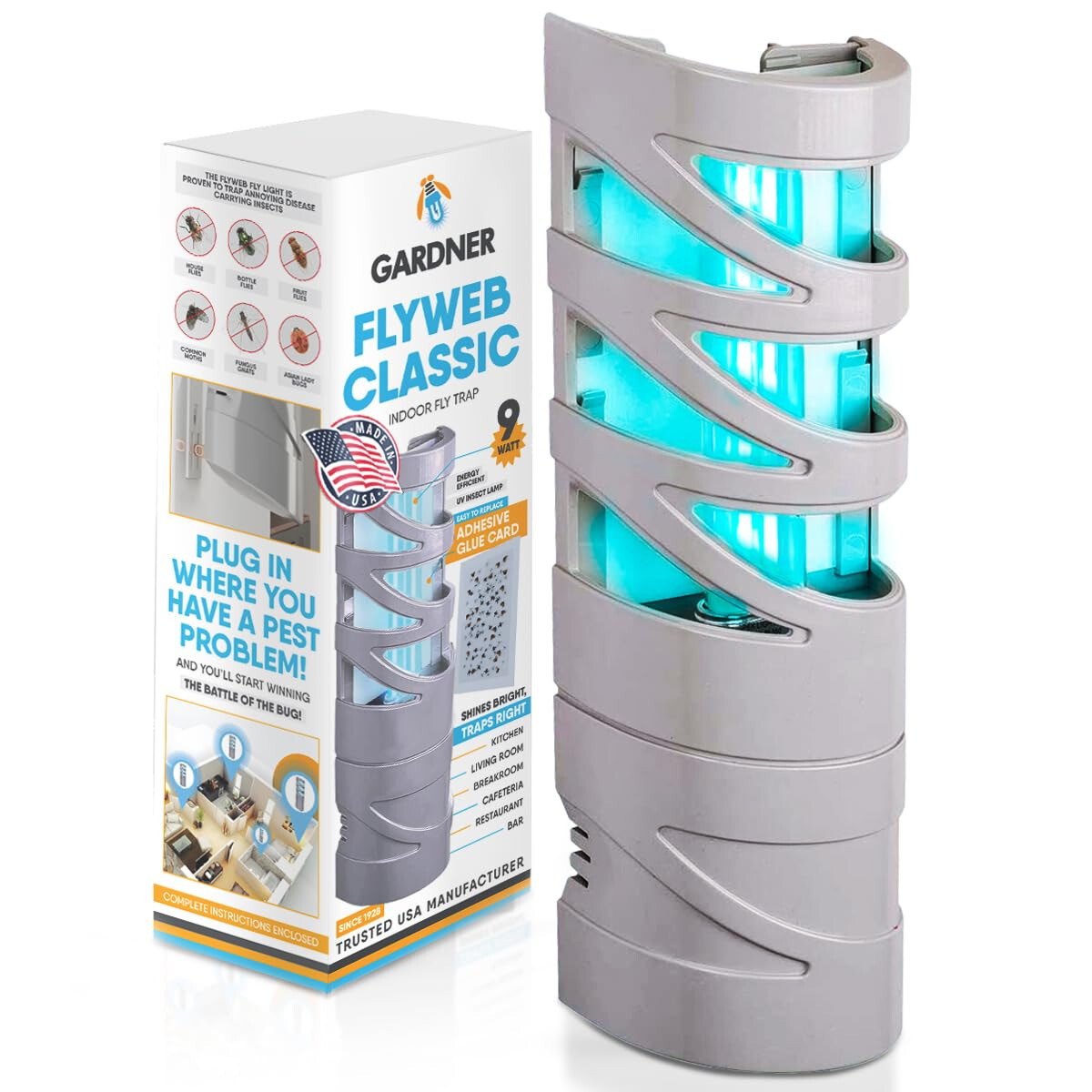 FlyWeb Fly Light Trap w/ 10 REFILLS Mosquitos Flies Gnats , Fruit Flies Moth etc gallery