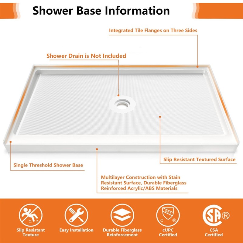 60''L x 36''W White Rectangular Shower Pans With Sturdy Shower Base Center Drain gallery
