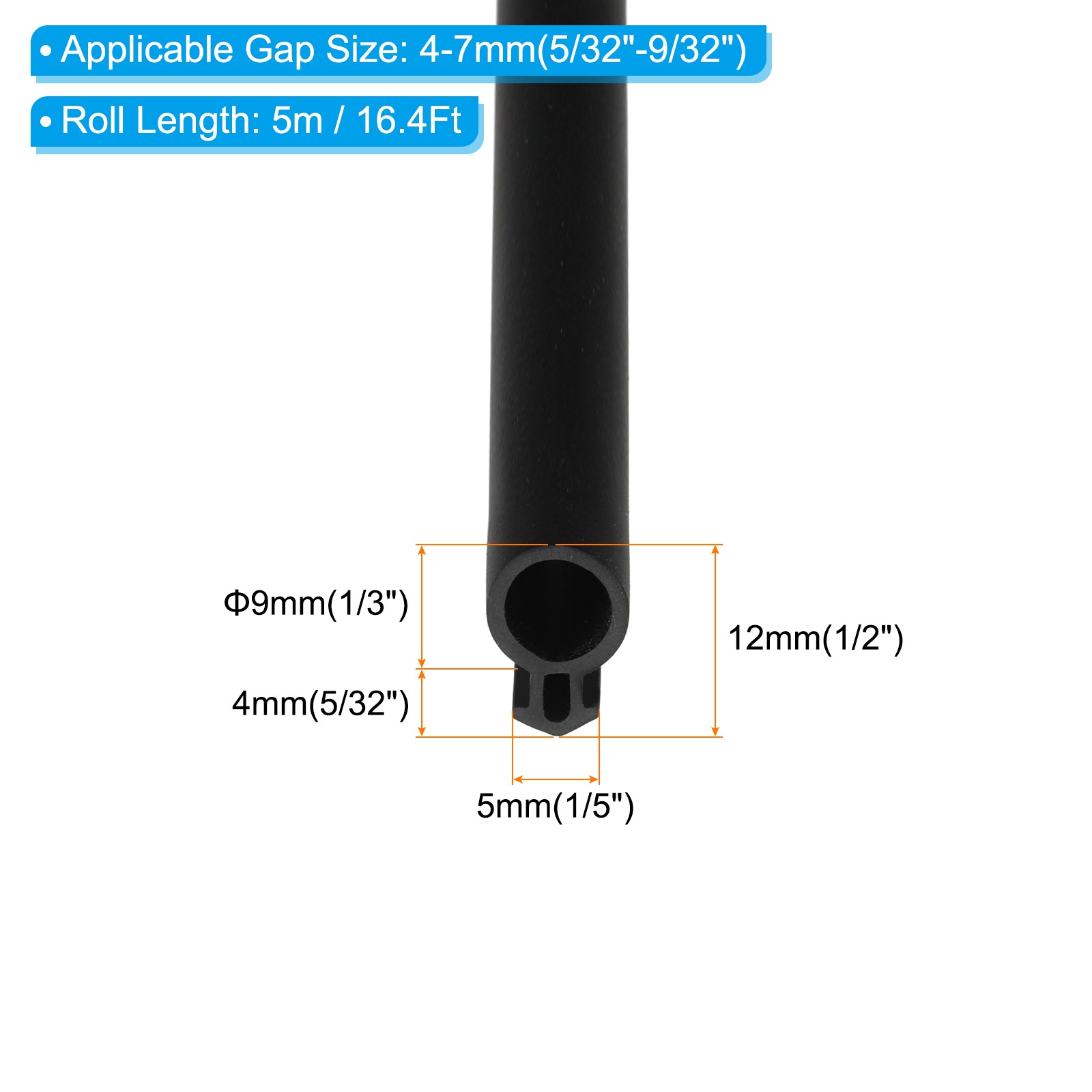 16.4Ft Weather Stripping Door Seal, TPE 5/16" Dia Kerf Sealing Strip, Black gallery