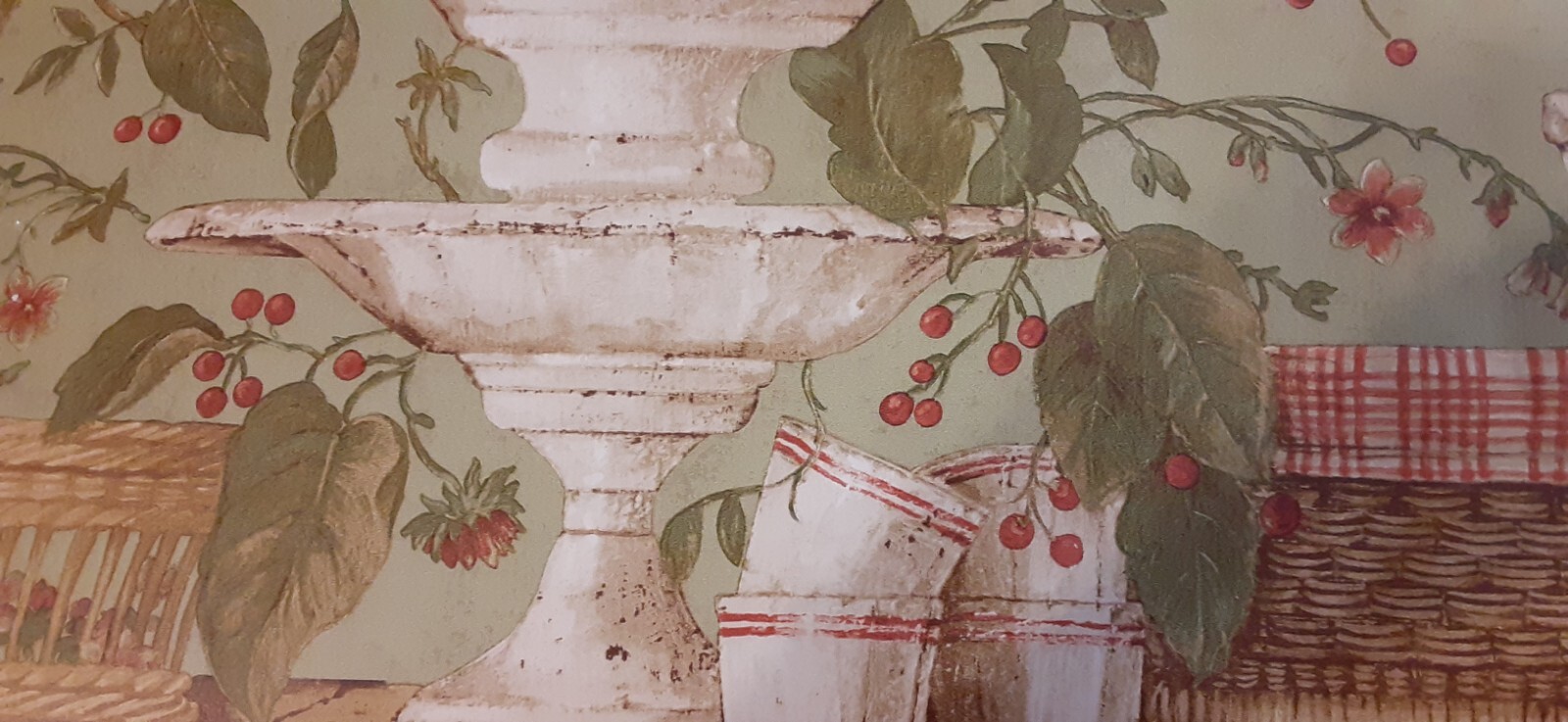 Beacon House Wallpaper Border Unpasted Baskets Flowerpots Cherry Trees 5 yds gallery