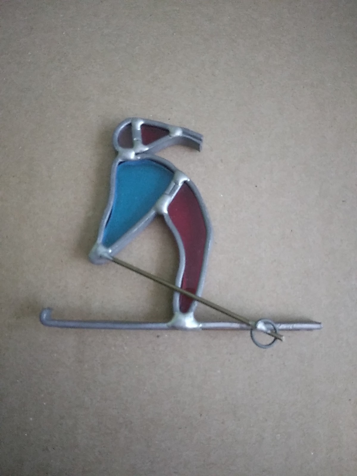 Handmade Skier Sking Red Blue Stained Glass Suncatcher 2.75" X 3.5" Sill Sitter gallery