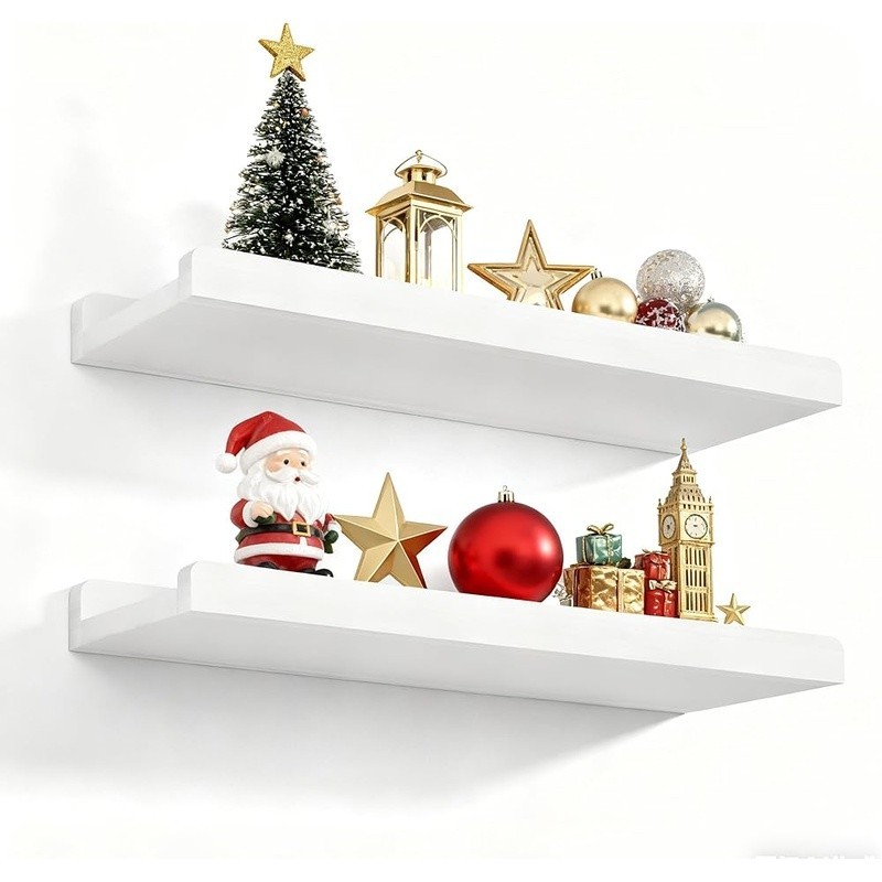 Rustic Wood Floating Shelves W/ Protective Ledge Easy Wall Mount Home Decor New gallery