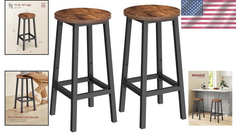 Rustic Brown Counter Height Bar Stools Set of 2 - Easy Assembly Design gallery