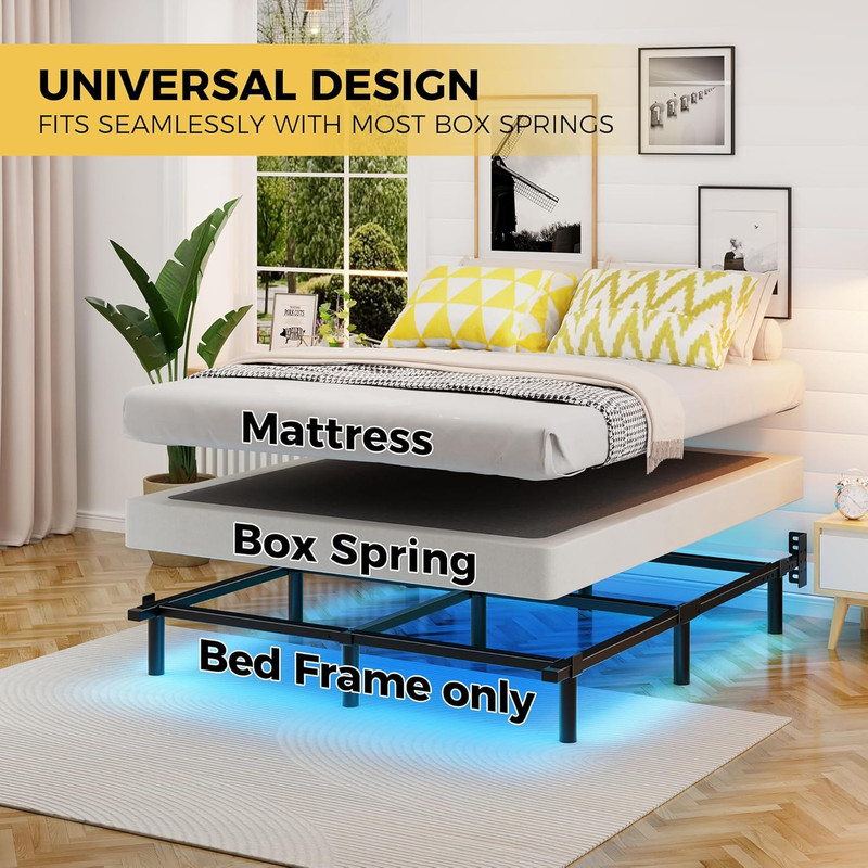 Full Size Metal Bed Frame with LED Lights, Heavy Duty, Easy Assembly, Black gallery