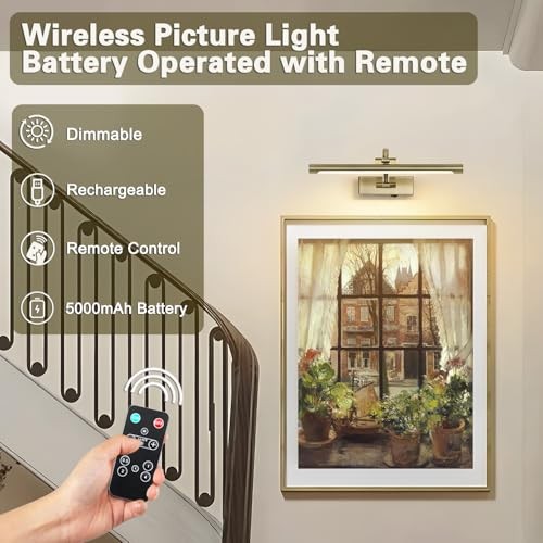Wireless Picture Lights Rechargeable Gallery Lighting 16 Inch Antique Bronze gallery