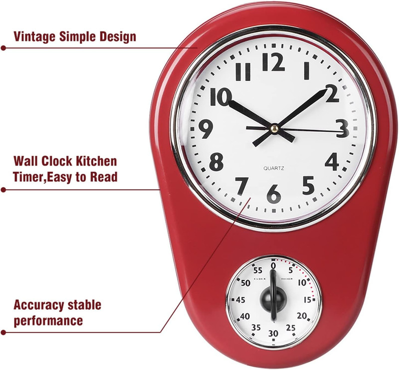 Retro Wall Clock Vintage Kitchen Clocks Hanging Clock Home Kitchen Timer Room gallery