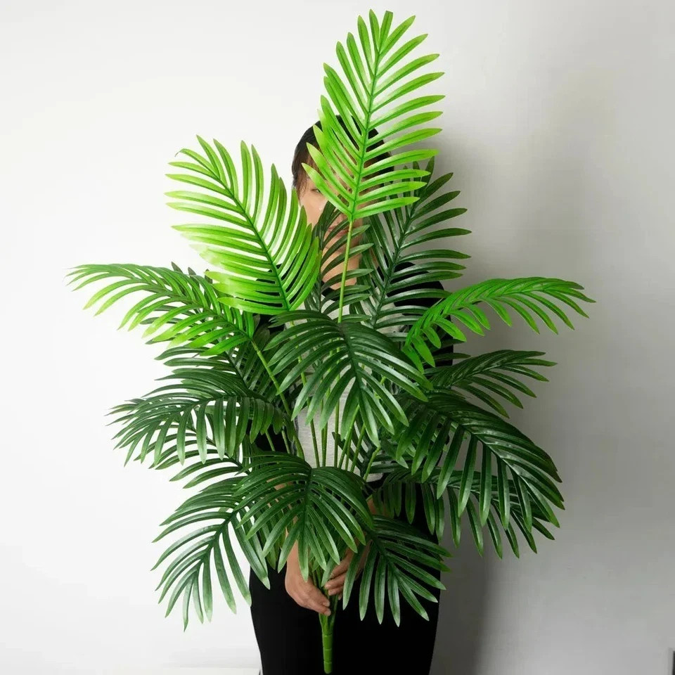 Large Artificial Palm Tree Tropical Fake Plants Green Plastic Palm Leaf gallery