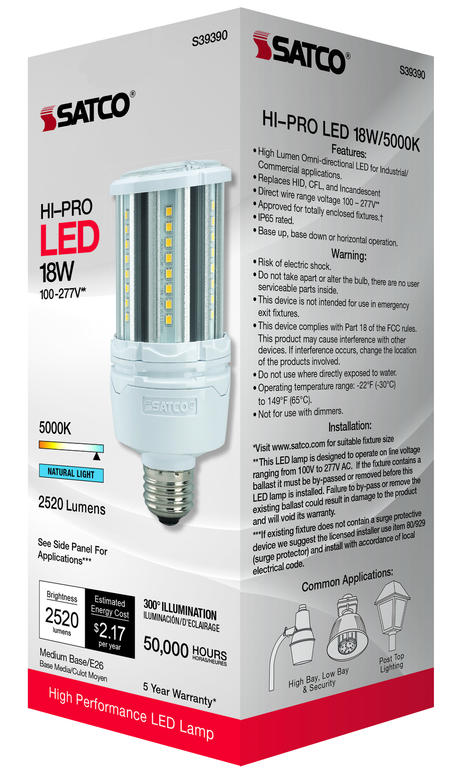 LED HID Replacement Corncob 100-277V 18W Watt 120W E26 50K 5000 Natural DayLight gallery