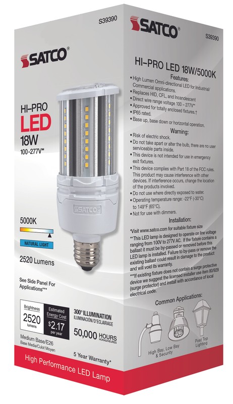 LED HID Replacement Corncob 100-277V 18W Watt 120W E26 50K 5000 Natural DayLight gallery
