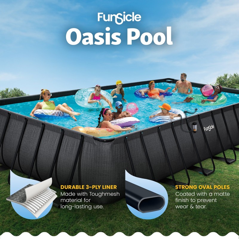 Funsicle 24 Ft Oasis Designer Lap Above Ground Pool w/ Pump, Dark Chevron Rattan gallery