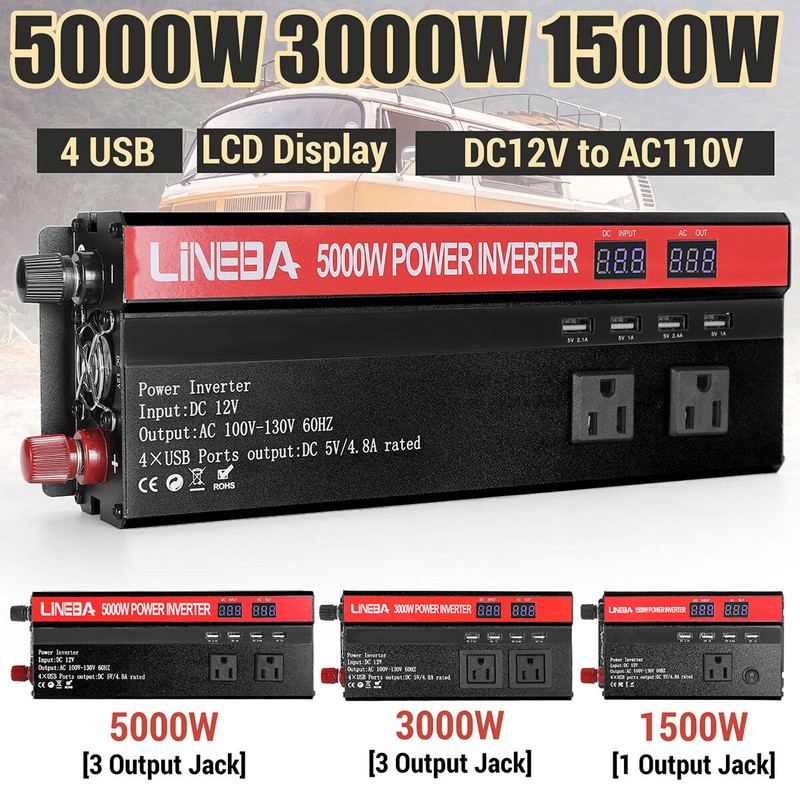 Convertidor De Corriente 5000W Para Autos Carros DC 12V a 110V AC Inversor y USB gallery
