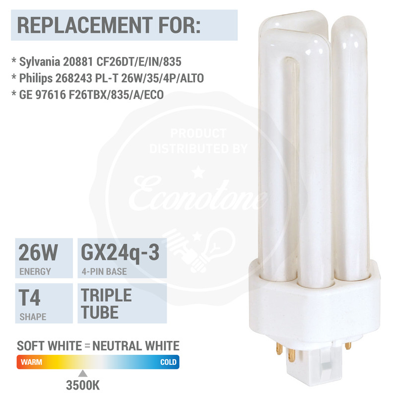4 Pack REPLACE SYLVANIA 20881 CF26DT/E/IN/835 Triple GX24q-3 4-Pin Neutral White gallery