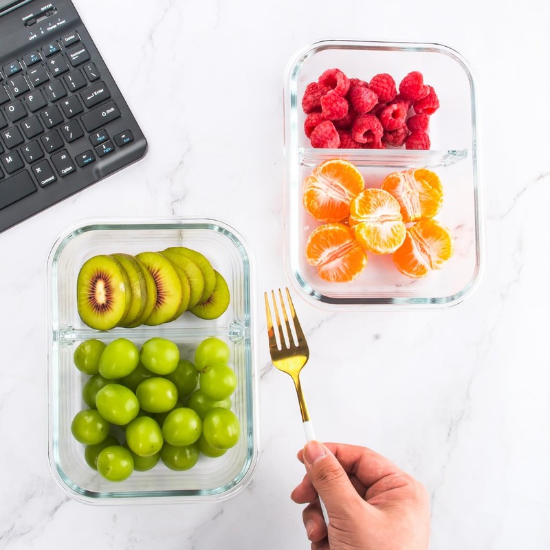 5-Pack,2 Compartment Glass Meal Prep Containers Set,34oz, Divided Food Storag... gallery