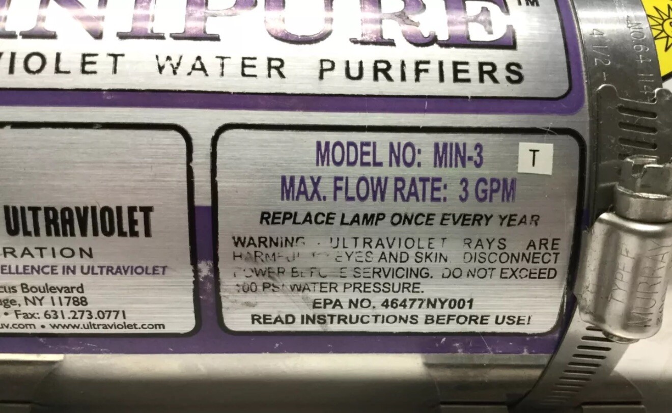 Atlantic Ultraviolet MIN-3 MiniPure UV Water Purifier Filtration Sterilize 3GPM gallery