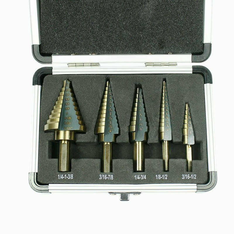 5pcs SAE Step Drill Bit Set HSS Cobalt Multiple Hole 50 Size TRI-FLAT Shank gallery