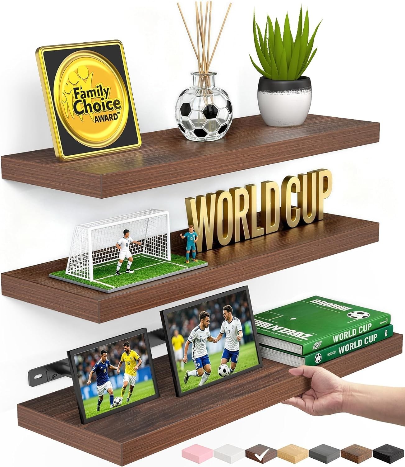 Stylish Floating Shelves, Set of 3 - Durable Walnut-Like Floating Wall Decor gallery