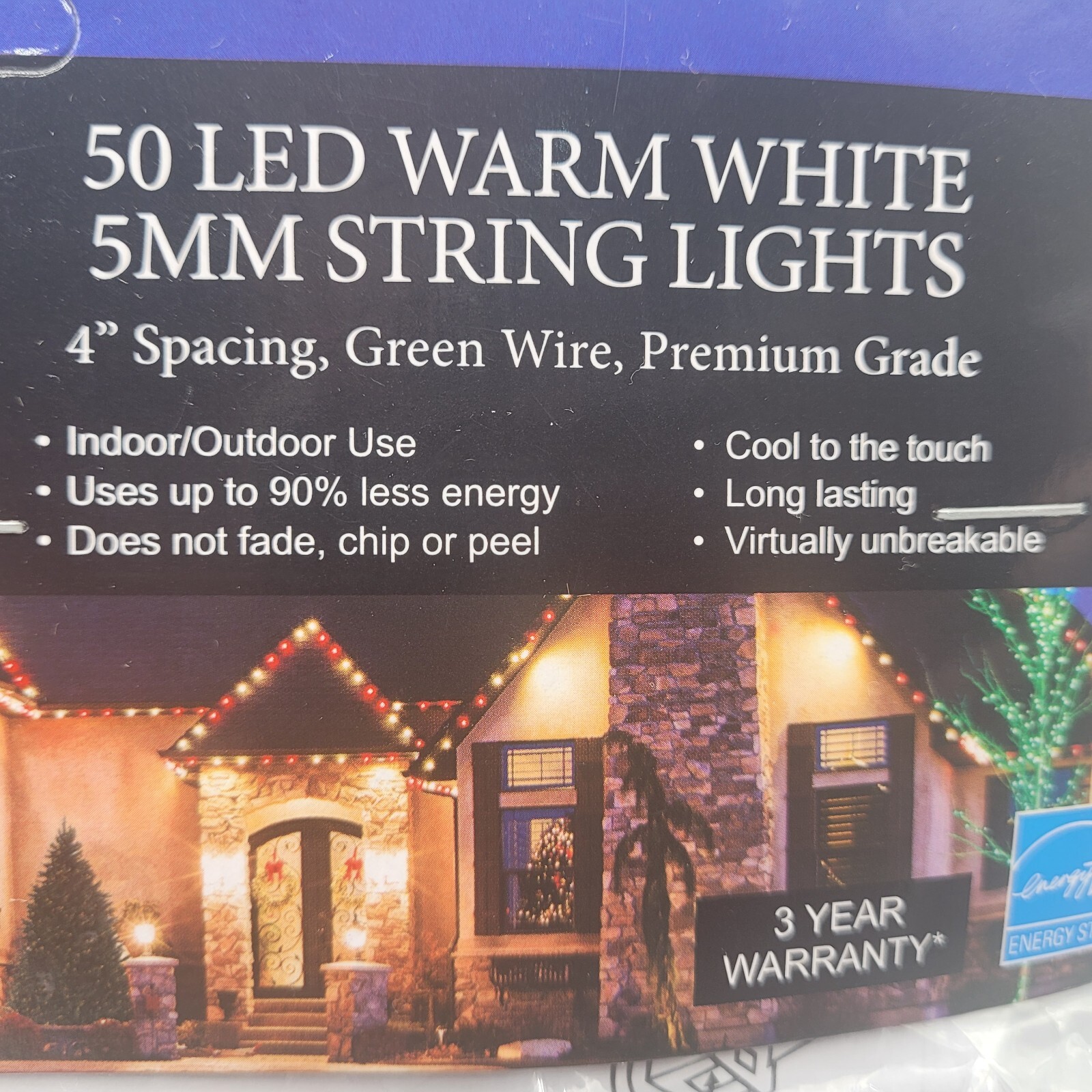 50 LED Warm White Indoor Outdoor Light Set 17 ft Wintergreen Lighting NEW gallery