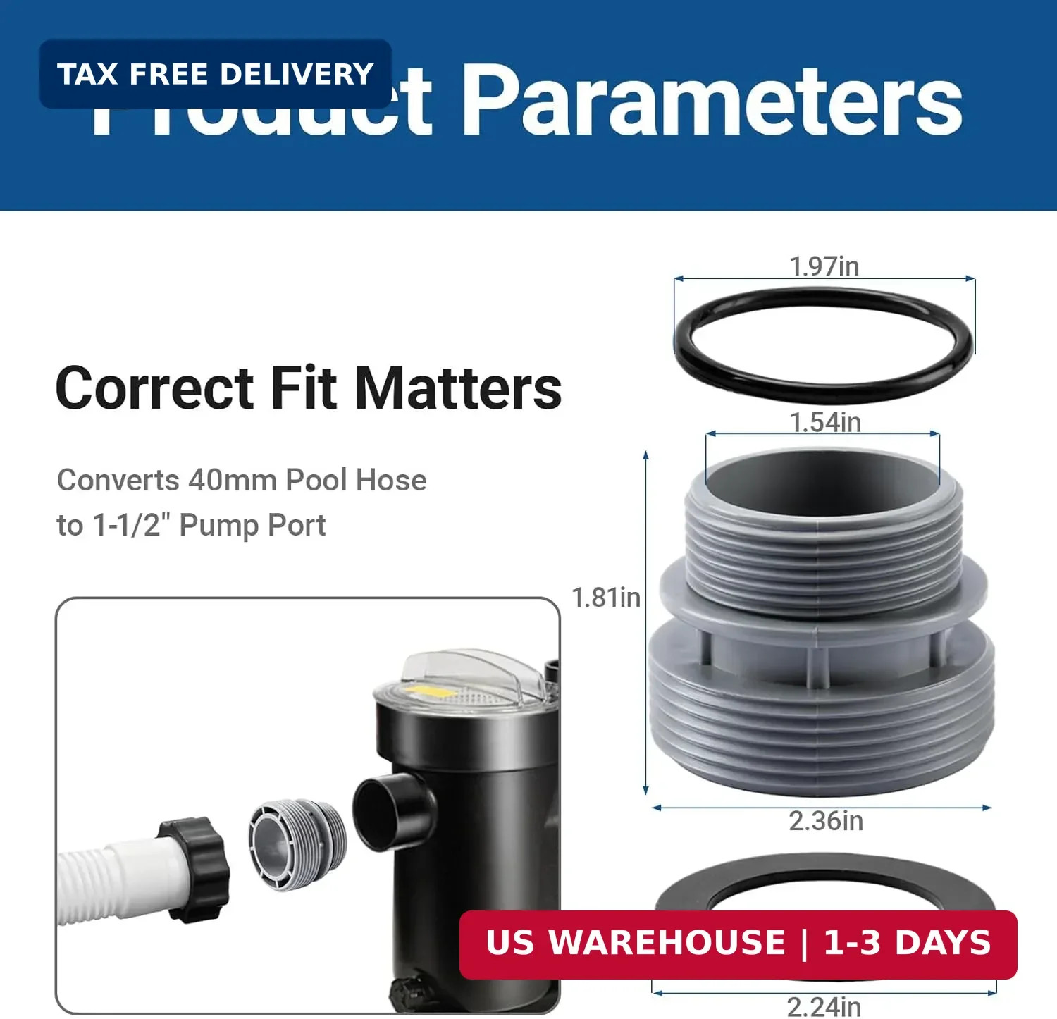4 Pack - 4560 Pool Hose Conversion Adapters Kit for Intex Hayward Coleman Pool F gallery