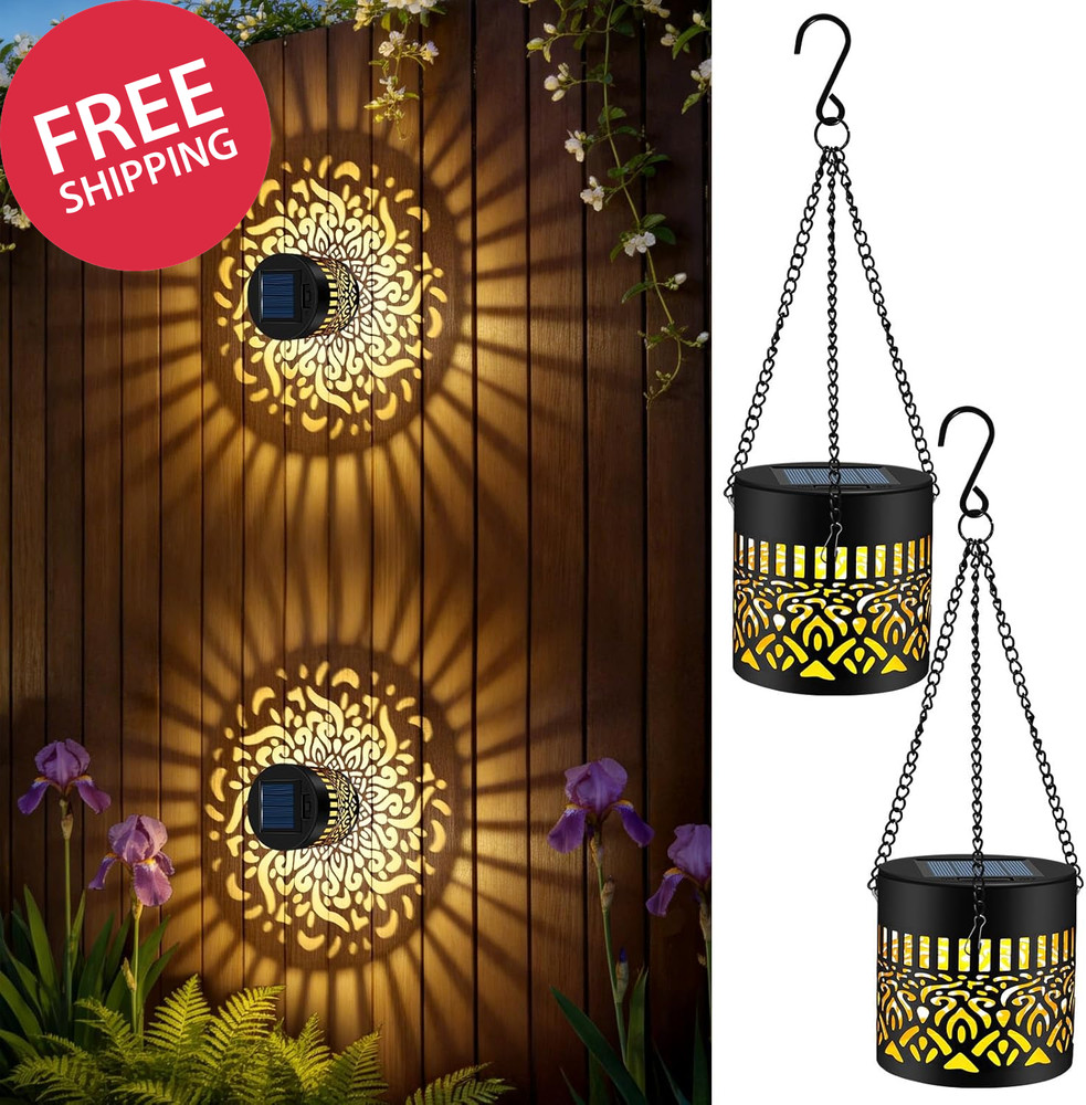 2 Pack Decorative Solar Mandala Lights, Solar Fence Lights Outdoor, Hanging LED