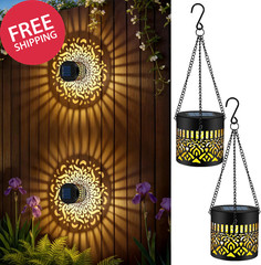 2 Pack Decorative Solar Mandala Lights, Solar Fence Lights Outdoor, Hanging LED