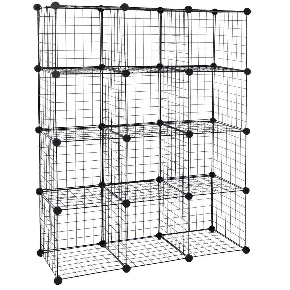 12 Wire Cube Storage Organizer Metal Shelving Rack Shelves Kitchen Bedroom Black