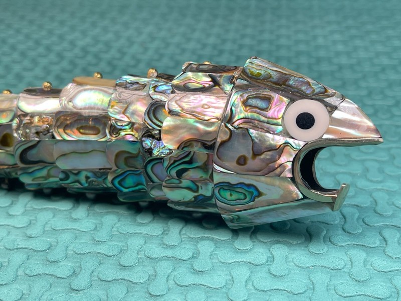 Abalone Shells Fish Shape Bottle Opener Mexican Articulated 8" Vintage gallery